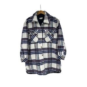 Westbound Thick Shacket Jacket Plaid Purple Blue Fall Fashion Coat Womens L